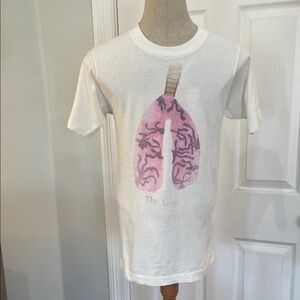 Vintage single stitch White T-Shirt Lungs Graphic 100% combed cotton S 34 36
